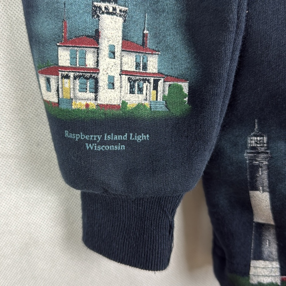 Vintage 1990s Art Unlimited Light House Cardigan Sweatshirt USA Coastal Travel - Picture 9 of 10